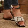 2025 Women's Shoes Open Toe Women's Slippers New Belt Buckle Daily Slippers Women Summer Solid Plus Size Flat Slippers