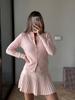 2026 New Women's Knit Two-Piece Set Zip-Up Cardigan Sweater & Pleated Skirt Casual chic Outfit