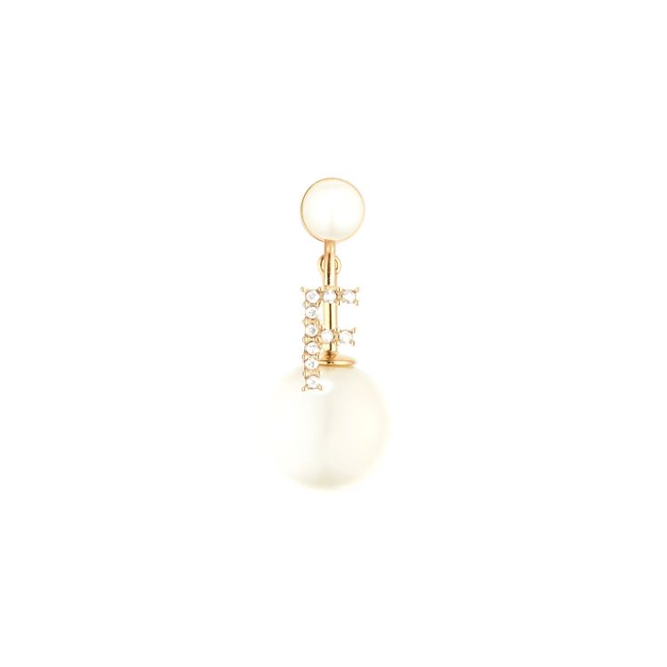 Dior My Abc Gold Plated Metal White Resin Bead And White Imitation Crystal Decorated F Letter Earrings Women Earrings E1015ABCCY-D301