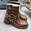 2025Модные женские короткие ботильоны из коровьей кожи в романском стиле в стиле ретро, полностью кожаные женские ботинки для верховой езды и мотоцикла