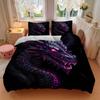 3pcs Fiery Purple Dragon Printed Quilt Set - Includes 1 Quilt Cover and 2 Pillowcases, Machine Washable - Suitable for All Seasons.H035