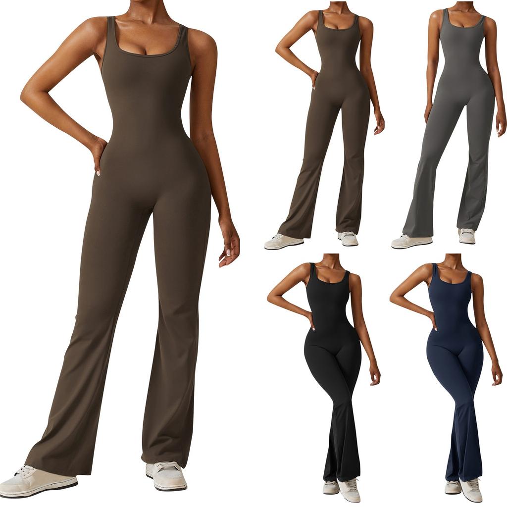 Women's Sleeveless Tank Top Jumpsuit Threaded Square Neck Hip Lift Slim Sexy Jumpsuit Backless Jumpsuit
