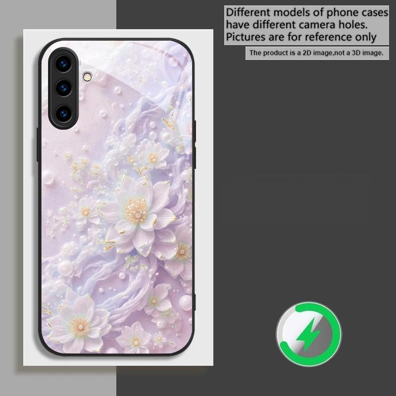 Красивые белые цветы, подходящие для Samsung Galaxy S26 Ultra S20 FE S21 S22+ 23 Plus S24 Ultra 25 Edge черный Стеклянный чехол для телефона