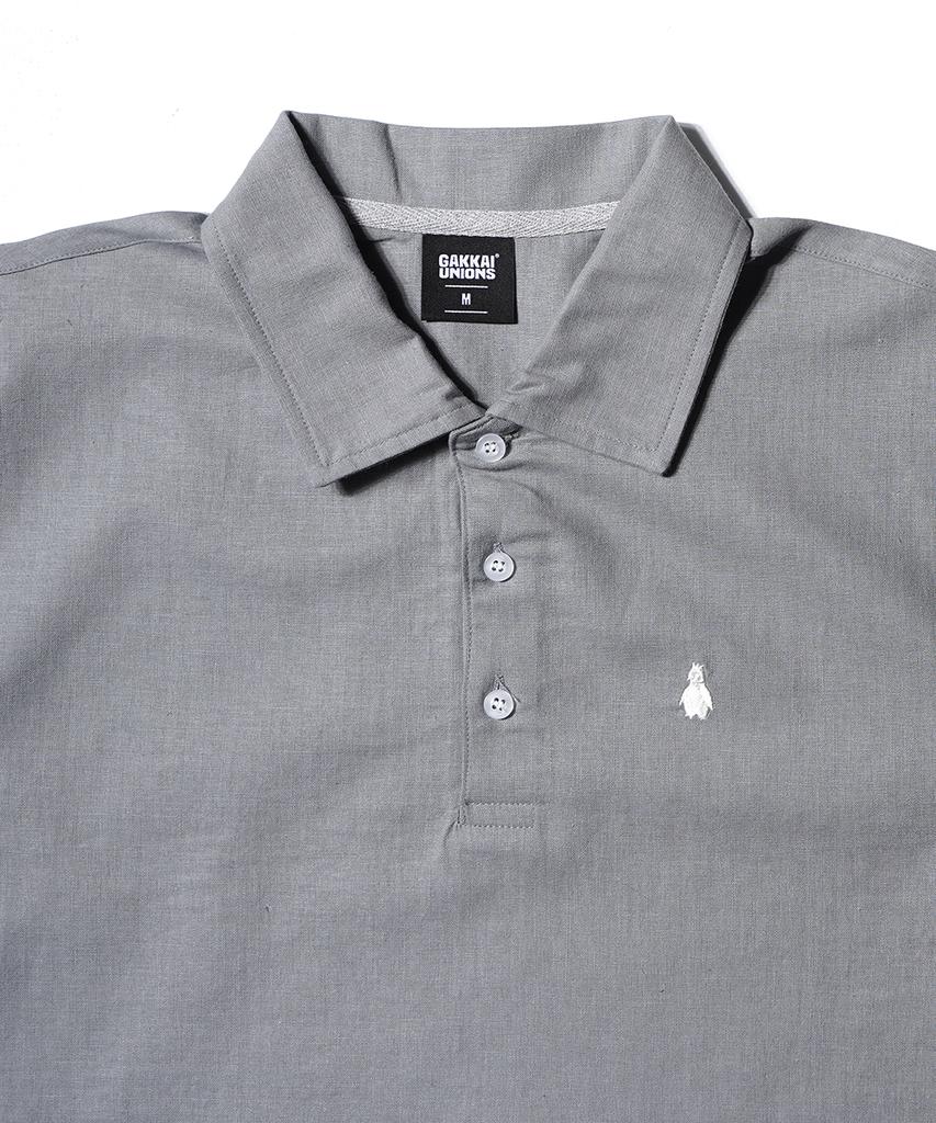 GAKKAI UNIONS Linen Short Sleeve Collared T-Shirt Gray