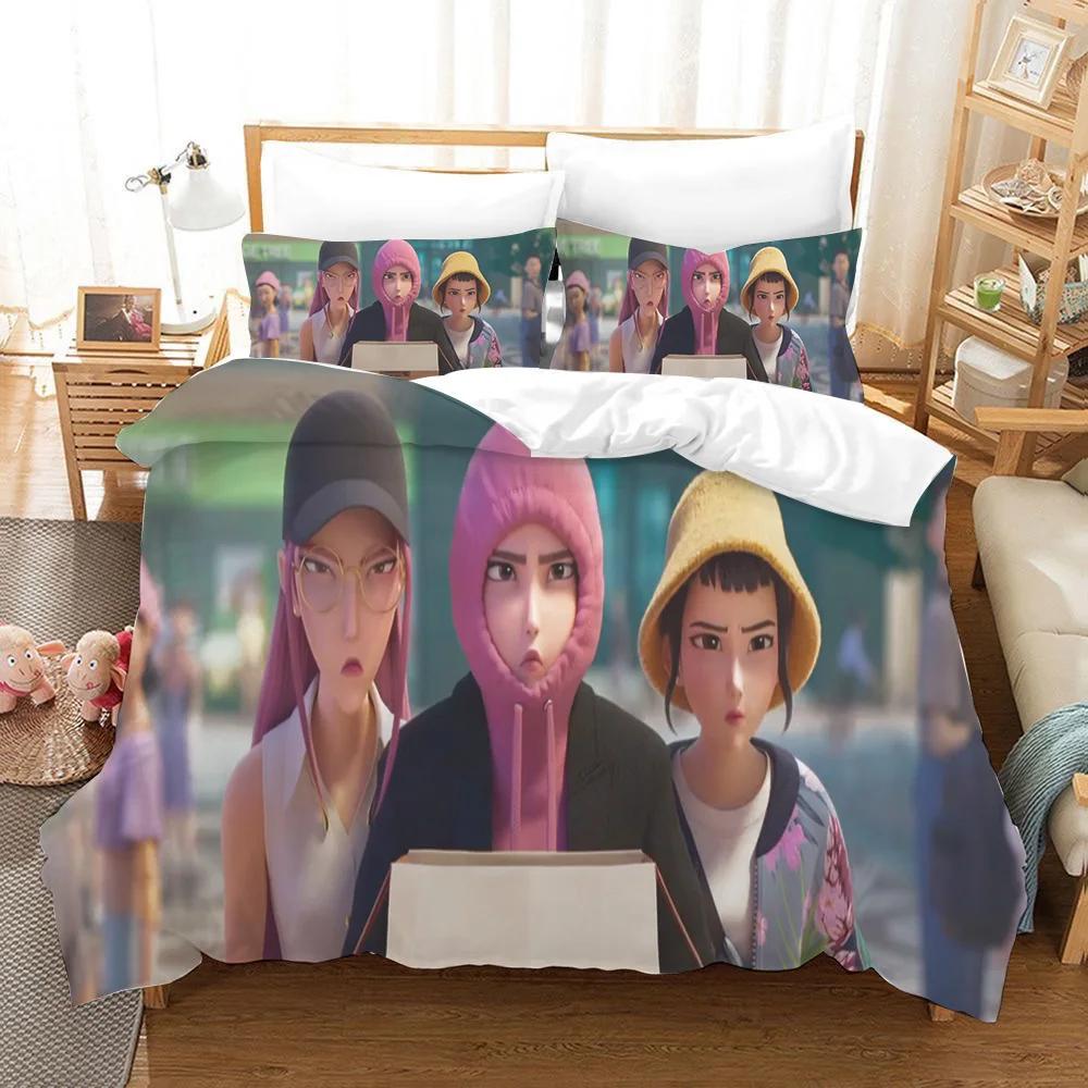 KPop Demon Hunters Duvet Cover Set Cartoon Rumi Mira Zoey Bedding Set Pillowcase Twin Full Queen King Size