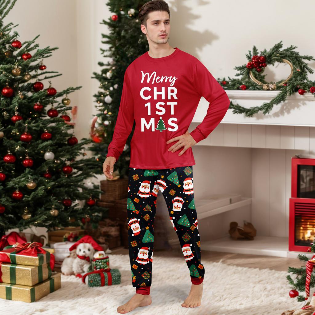 Семейный комплект пижамы с принтом: топ с длинным рукавом и круглым вырезом и брюки для родителей и детей