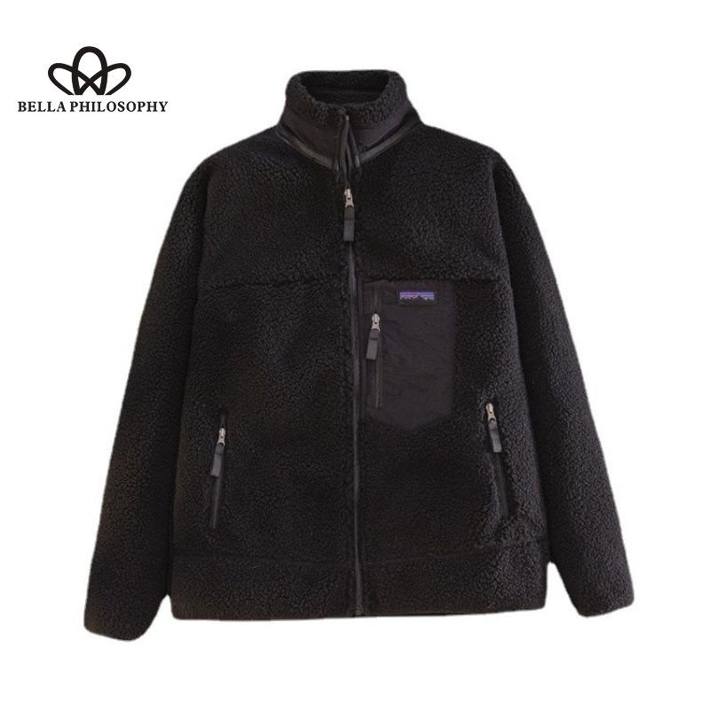 Флисовое пальто в американском стиле для улицы, мужское и женское утолщенное двустороннее флисовое пальто на флисовой подкладке из овечьего флиса, модная куртка, верхнее пальто