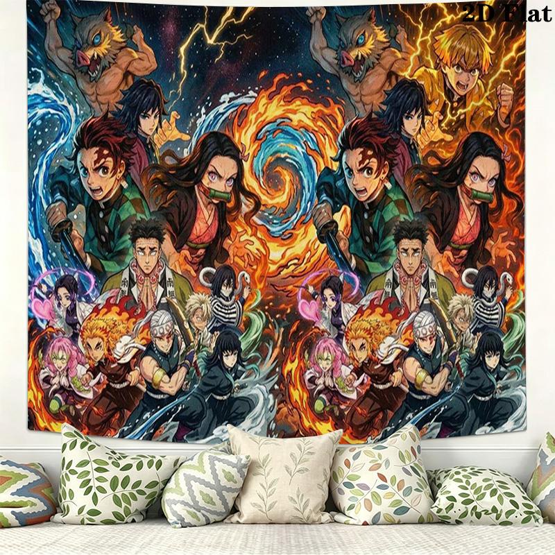 Tanjiro Nezuko Kamado Wall Tapestry Aesthetic Wall Hanging Printed Fabric Blanket Decorative Tapestries for Bedroom Living Room Home Decor