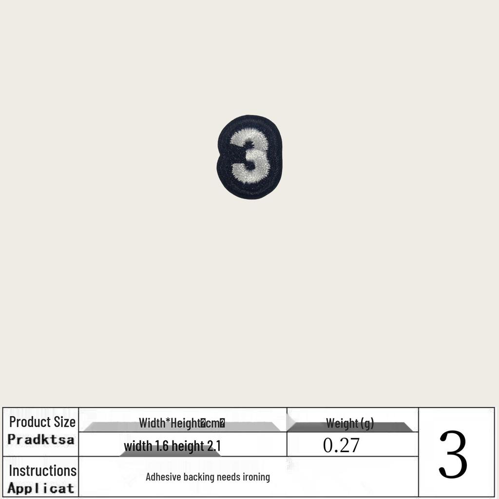 White 0-9 Iron-on Embroidered Number Patches for Clothing