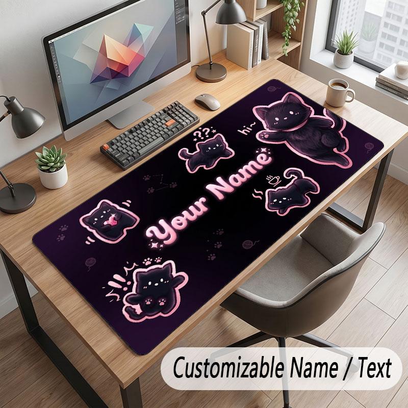 Cat Theme Customized Mouse Pad Personalized Print Name Text Desk Mat For Home Office Table Decor