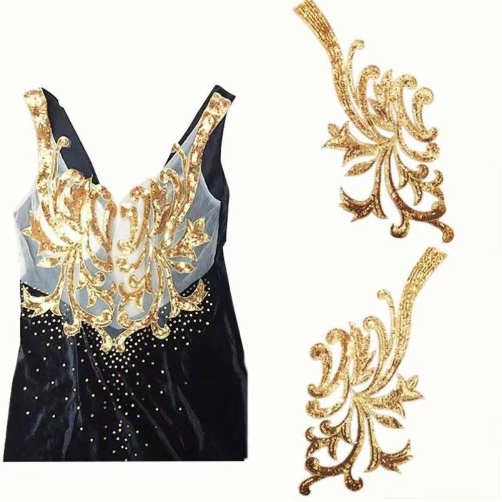 Gold Silver Red Sewing Supplies 40*19CM Bodice Applique Fabric Fashion Elegant Sequin Patches