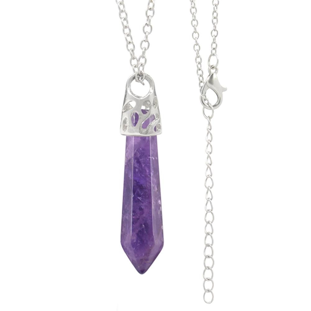 Amethyst Natural Stone Pendant Hexagonal Crystal Necklace Rose Quartz Energy Healing Stone Necklace