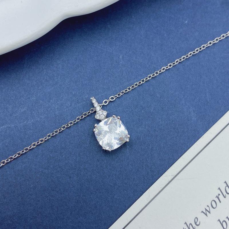 Серебряное ожерелье S925 с квадратным фианитом: Корейский стиль, Легкая роскошь, Универсальная женская мода