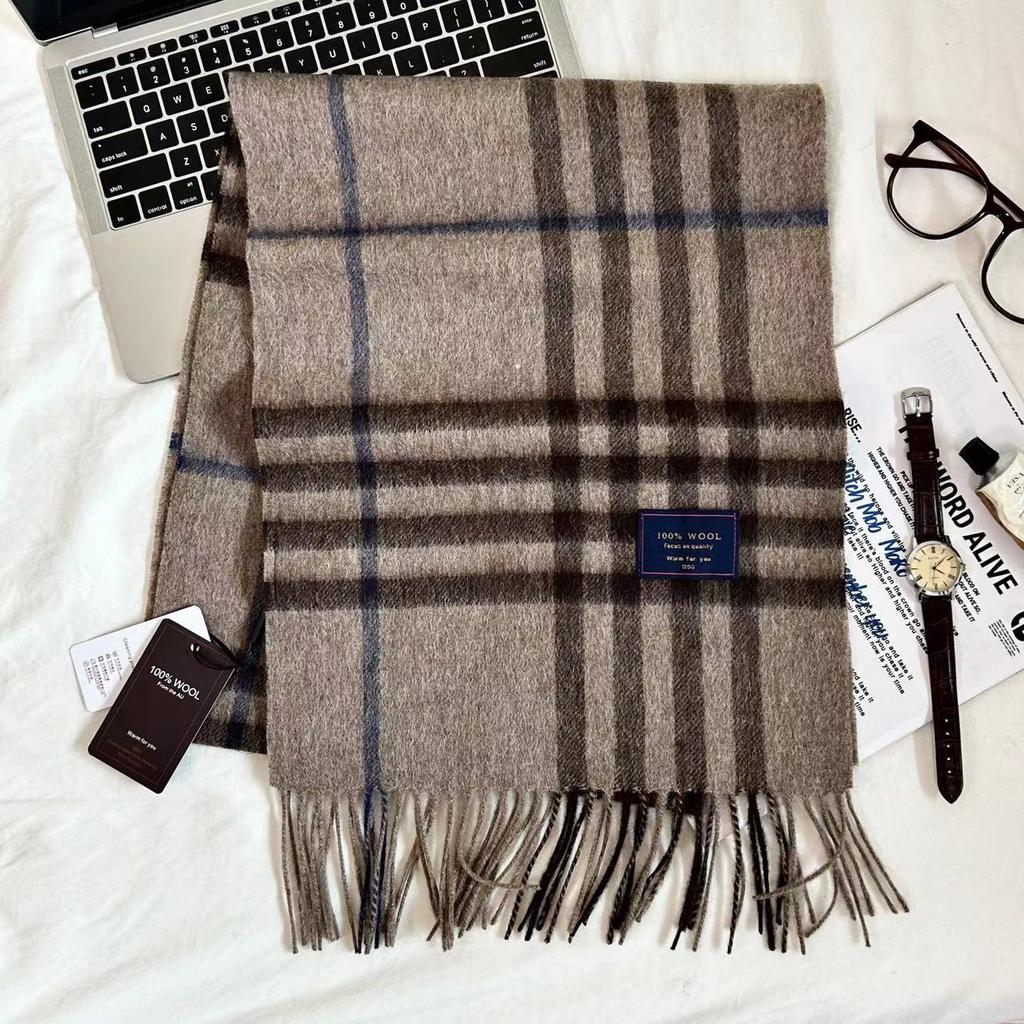 Men Scarf 100% Wool Plaid Warm Soft Muffler Female Winter Autumn Couple Cashmere Windproof Stripe Tassel Shawl Male Thick Scarf