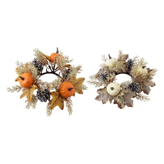 Искусственный венок на День благодарения, свечное кольцо, кленовый лист, тыква, шишка, подсвечник, гирлянда, украшение для стола на праздник урожая