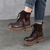 Thick Soled Cowhide Lace Up Short Boots Retro Side Zipper Genuine Leather Women's Boots