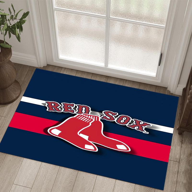 Boston Red Sox Design Crystal Velvet Carpet Cozy Non?Slip Printed Rug For Bedroom Living Room Entrance