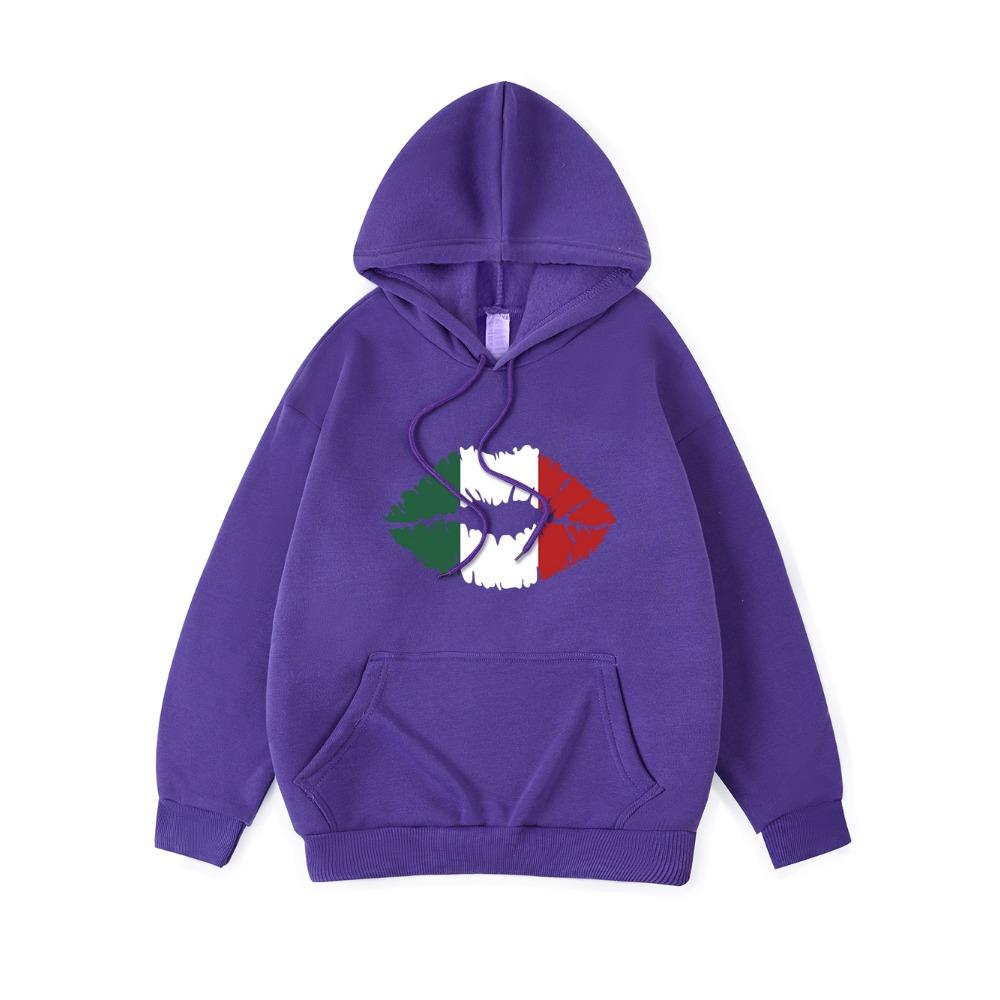 Толстовки с принтом губ цвета флага Мексики, женские повседневные толстовки с карманом, зимние толстовки, базовая спортивная женская одежда