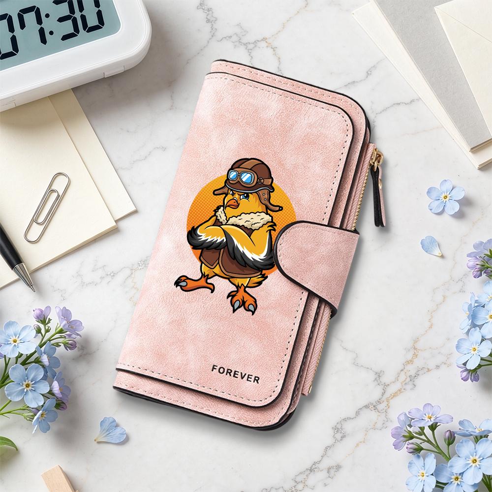 Chick Pilot Pattern Long Wallet Forever Design Fashion Multi Card Holder Casual Portable Daily Use Purse