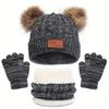 3Pcs/Set Kids Winter Beanie Hat Scarf Gloves Warm Set For Children 1-5 Years Old Girls Boy Warm Double Pompoms Knited Cap