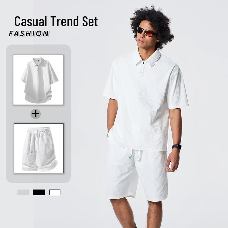 Men's Lapel Short Sleeve & Shorts Casual Set