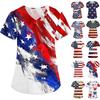 Women's Independence Day Printed Loose V-Neck Pocket Short Sleeve  Uniform Uniform