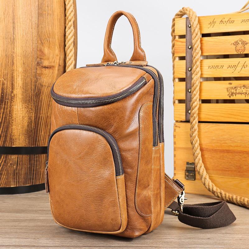 Мужская нагрудная сумка из натуральной кожи Premium Sense Crossbody Bag Vintage Большая вместительная сумка из коровьей кожи с верхним слоем