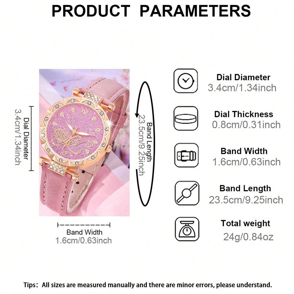 Женские часы с циферблатом из бриллиантов Легкая роскошь Нишевые кварцевые часы Набор с браслетом Часы с ремешком из ПУ кожи