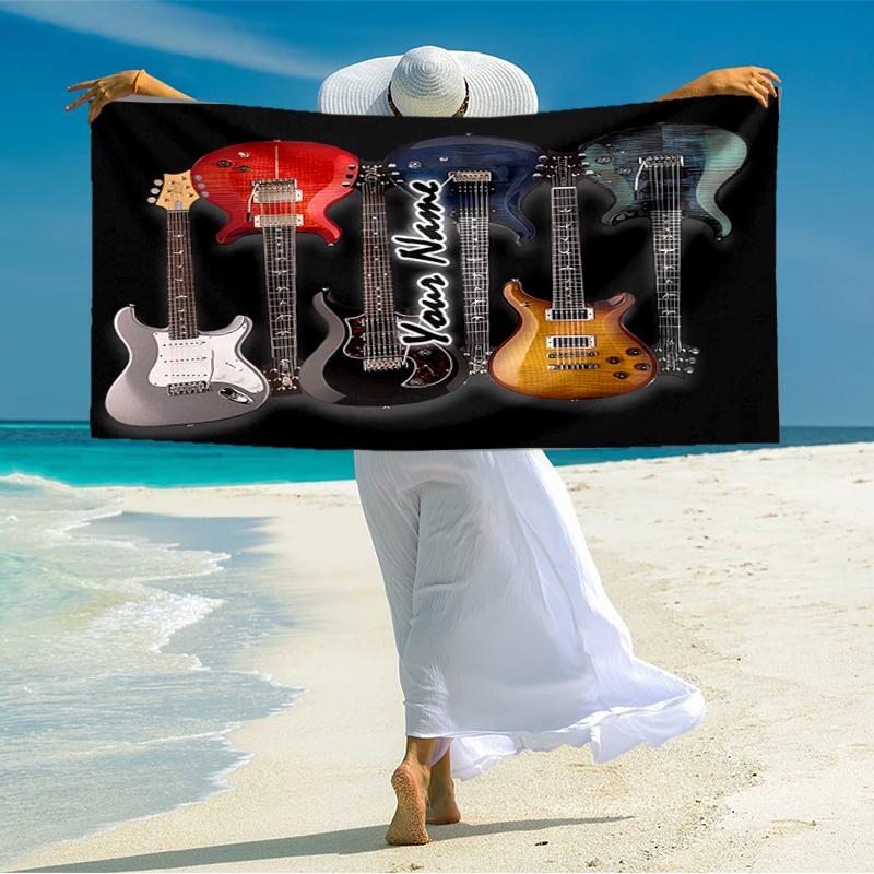 1PC Custom Name Guitar Collection Artwork Beach Towel Highly Absorbent And Sand-Resistant Towel for Swimming, Pool, Yoga, And Travel Lightweight