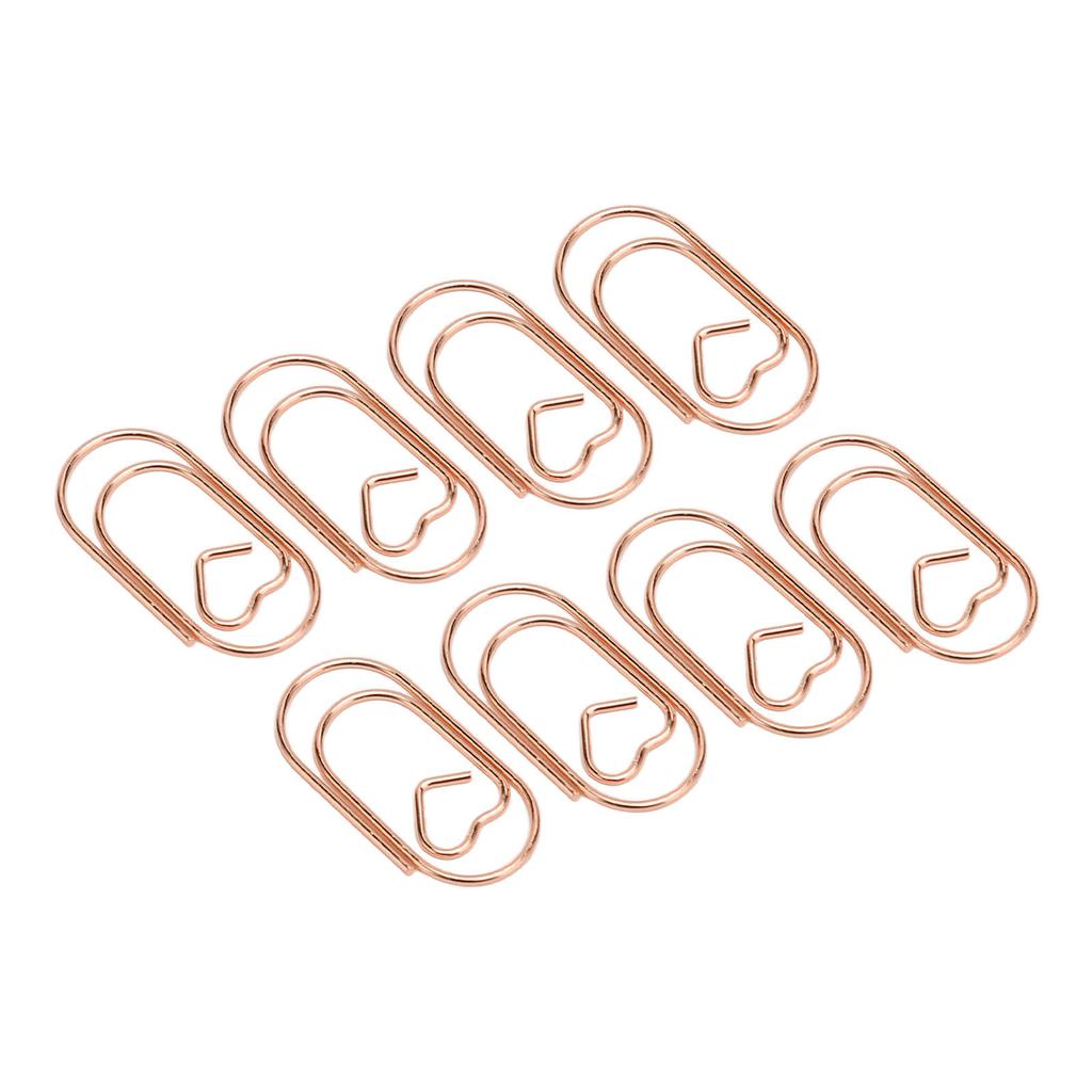 100pcs Paper Clips Portable Heart Shape Rustproof Electroplated Metal Paperclips Office Supplies Rose Gold