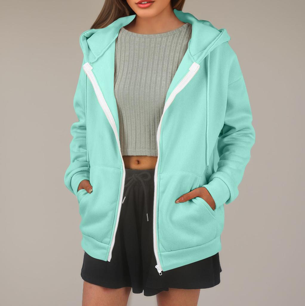 Женская толстовка с капюшоном, однотонная, с длинными рукавами, свободная спортивная куртка с капюшоном