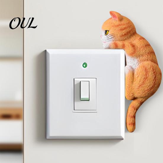 3D Relief Cat Ornament Light Switch Sticker, Decorative Resin Wall Plate Cover, Cute Animal Unique Home Interior Accents Stickers, Peel And