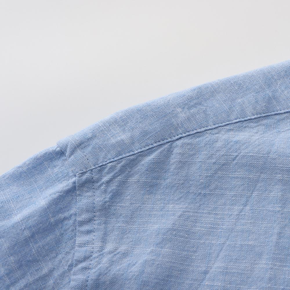 Мужская приталенная повседневная рубашка с длинным рукавом - Дышащая мягкая смесь хлопка и льна для весны/лета, воротник на пуговицах с левым нагрудным карманом