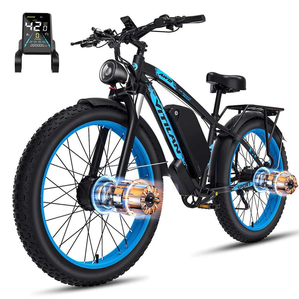 Electric Bicycle Adult Vitilan H5 1000Wx2 Motor LCD Display 52V 25AH Shimano 7 Speed All Terrain Ebike Max Load 150Kg Blue