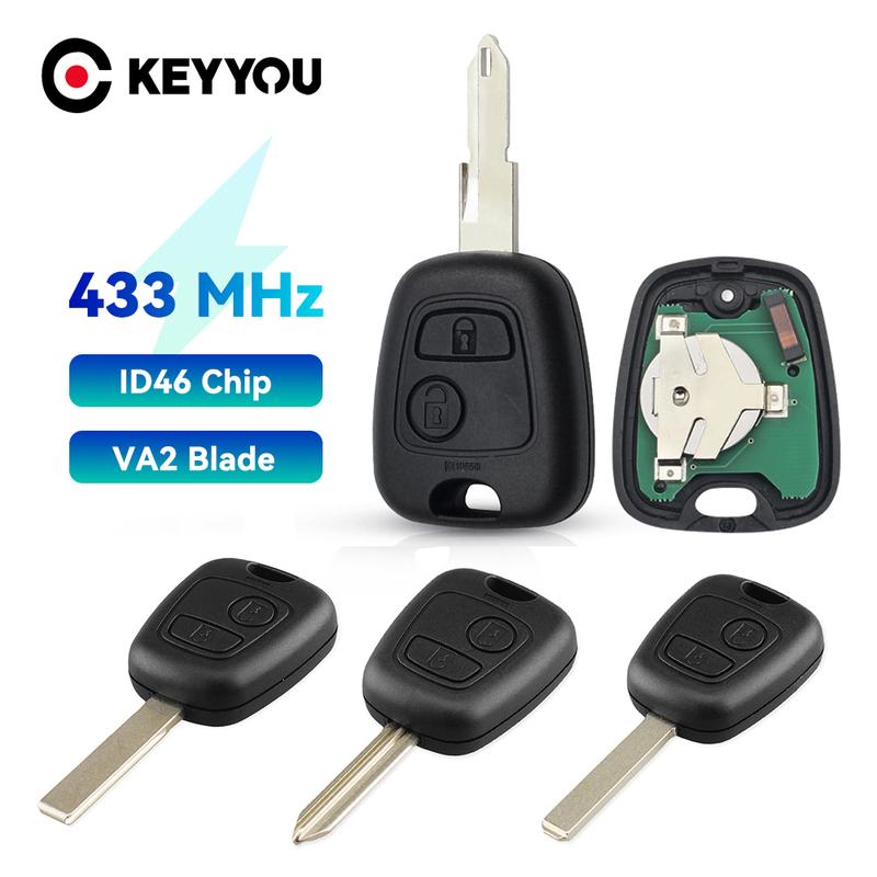 KEYYOU With Battery Car Remote Key 2 Buttons 433mhz ID46 For Peugeot 106 107 206 306 307 207 407 Associa For Citroen C1 C2 C3 C4