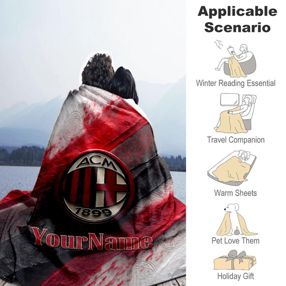 Ac Milan Personalized Name Blanket Multi-purpose Personalized Blanket Ultra-Soft Perfect for Livingroom Bed Living Room Sofa for All Occasions