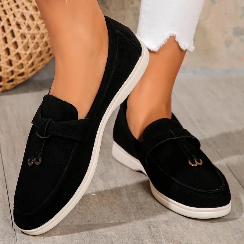 Женские весенние новые простые туфли с круглым носком и неглубоким вырезом на плоской подошве, нескользящие, удобные туфли из вулканизированной ткани для отдыха на открытом воздухе