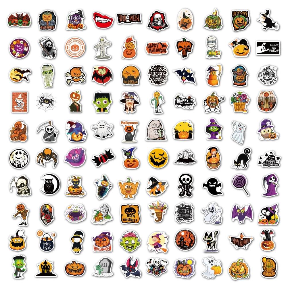 Halloween Stickers 100 Cute PVC Water Bottles Notebook Scrapbook Pumpkin Stickers Halloween Waterproof Decorations