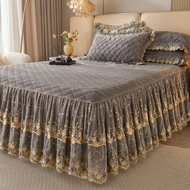 Комплект из 3 предметов современного роскошного макраме-подзора, однотонный всесезонный универсальный нескользящий комплект постельного белья (Подзор для кровати *1+ Наволочка*2, без сердцевины)