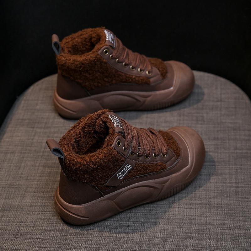 Новые осенне-зимние белые туфли из овечьей шерсти на флисовой подкладке, женская теплая спортивная хлопковая обувь для отдыха, женская обувь