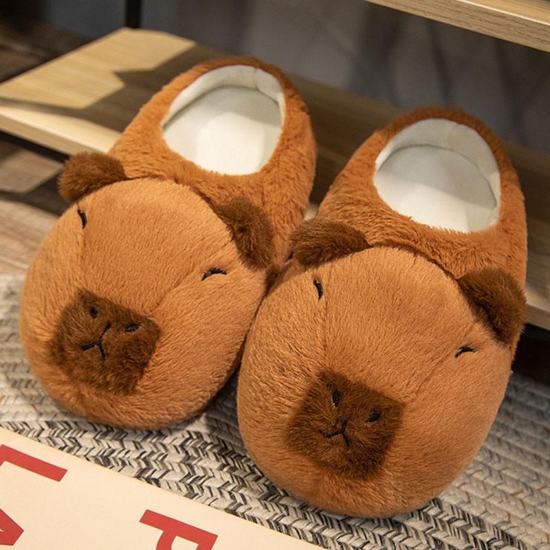Зимние плюшевые тапочки Capybara женские удобные фланелевые теплые домашние хлопковые туфли милые мультяшные животные пушистые кукольные домашние тапочки