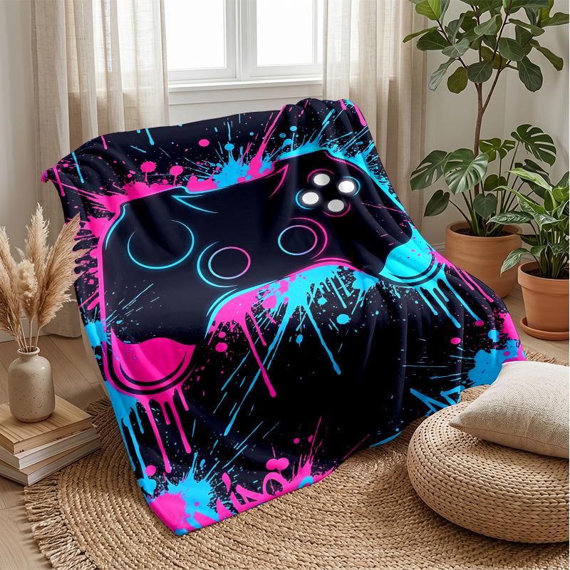 Neon Game Controller Art Theme blanket Lightweight Warm Flannel Blanket Decorative Throw Blanket for Home Decoration