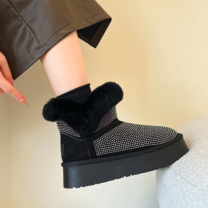 2024 Модные однотонные новые плюшевые теплые женские ботильоны зимние женские блестящие зимние ботинки на толстой подошве повседневные туфли на плоской подошве