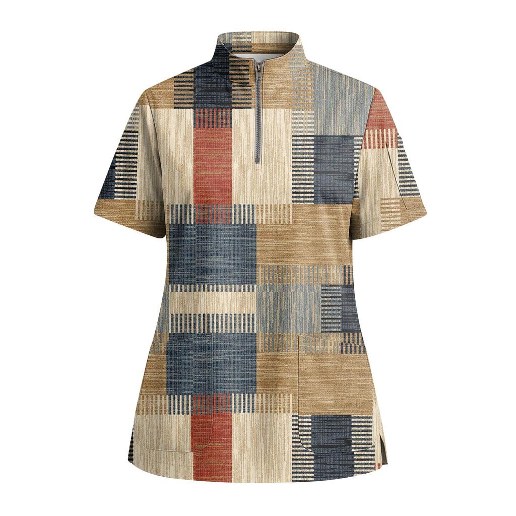 Женская футболка с коротким рукавом, принтом, V-образным вырезом, застегивающаяся на пуговицы, с боковым разрезом