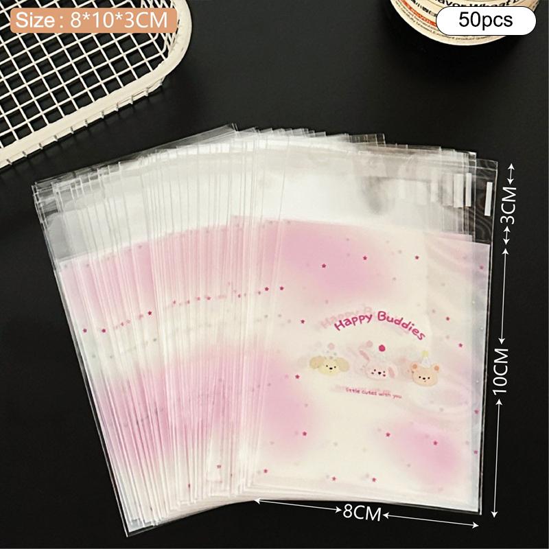 50 шт. милые мультяшные многоразовые пакеты самоклеящиеся креативные пакеты для печенья маленькие пакеты для конфет пакеты для закусок подарочная упаковка пакет