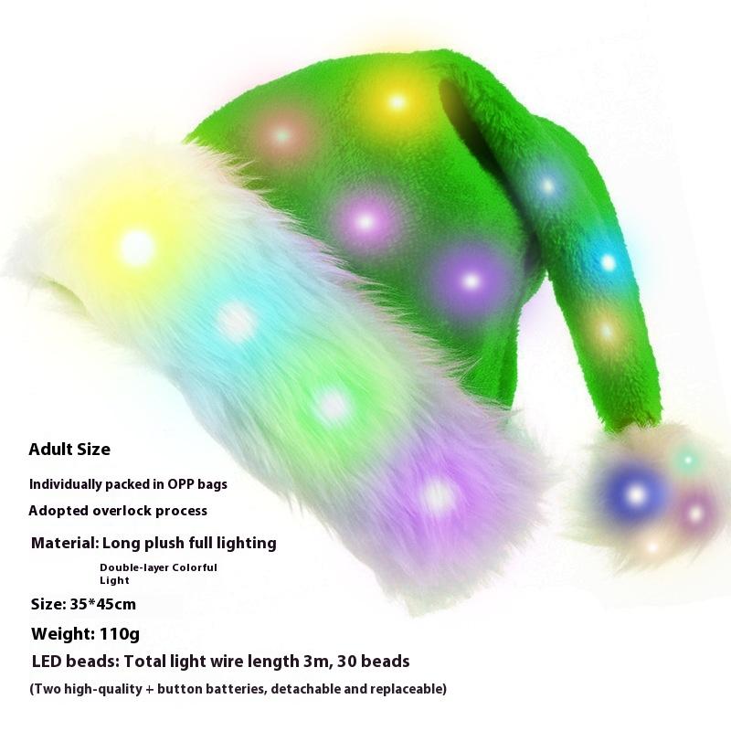 Adult Full Luminous Christmas Hat Christmas Party Ornaments Plush Edge Children's Plush Luminous Hat