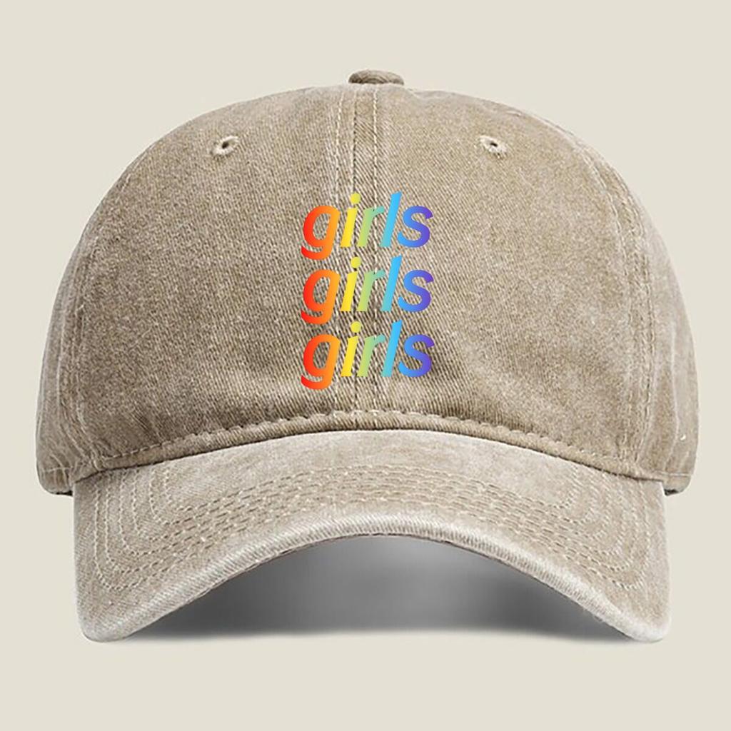 Colorful “Girls Girls Girls” Repeat Fashion Washed Baseball Cap Hat Outdoor Activities