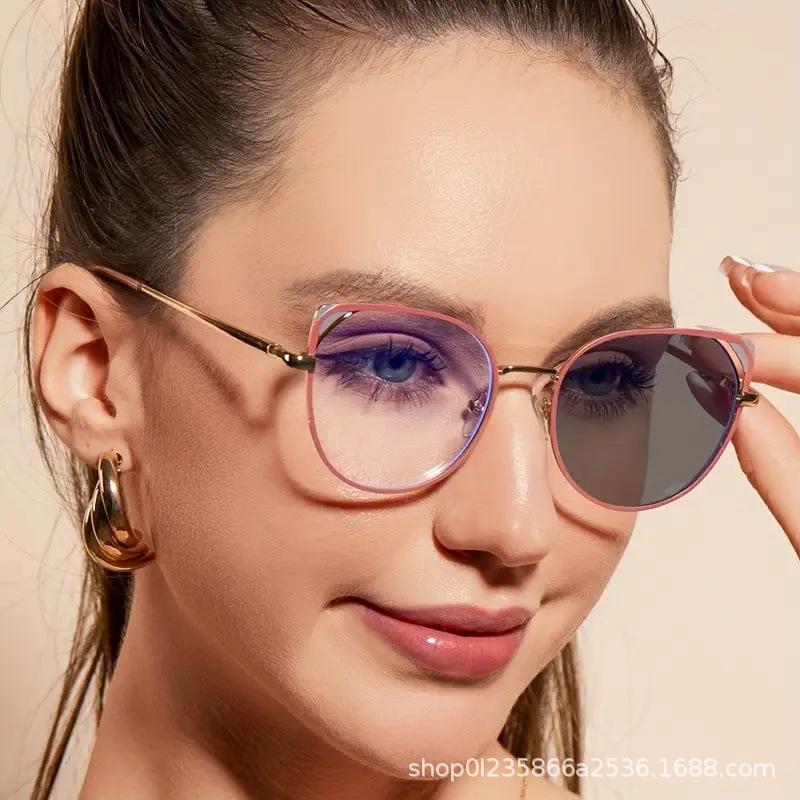 Hollow cat's eye anti-blue glasses frame ins women's European and American fashion trend metal flat glasses myopia glasses frame