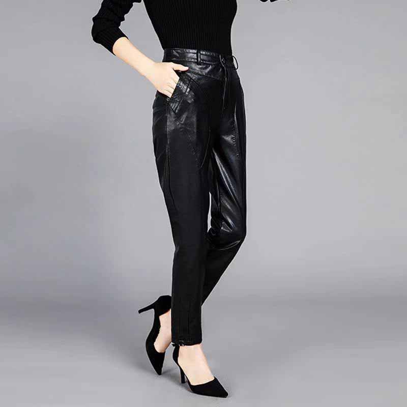 Брюки из искусственной кожи, женские бархатные утепленные свободные широкие брюки, брюки с высокой талией, брюки