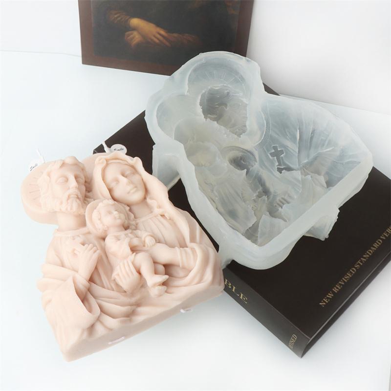 Большая семейная свеча Иисуса Силиконовая форма 3D Семейная силиконовая форма Девы Марии DIY Гипсовая бетонная форма для смолы Домашний декор Экклесия